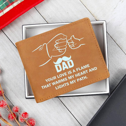 Dad Your Love is a Flame that Warms My Heart Genuine Cowhide Leather Wallet