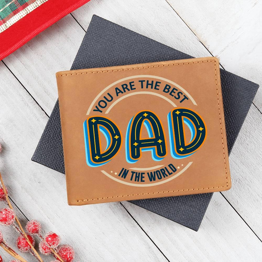 Gift for Dad - Best Dad in the World Genuine Cowhide Leather Wallet