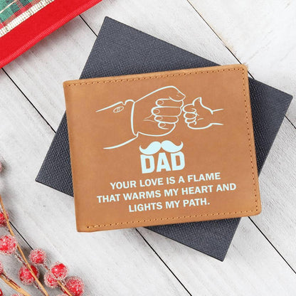 Dad Your Love is a Flame that Warms My Heart Genuine Cowhide Leather Wallet