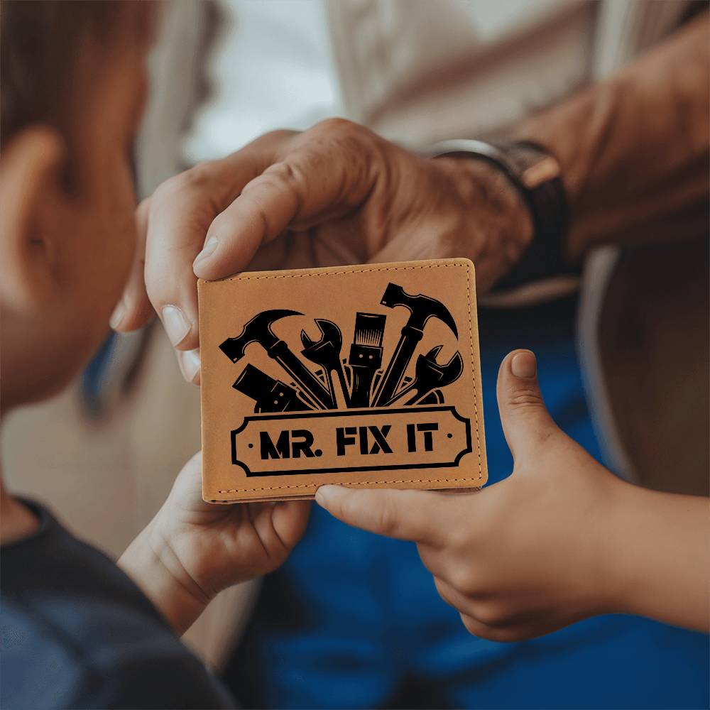 Leather Wallet - Mr. Fixit - Gift for Dad Husband Grandfather DIY Guy