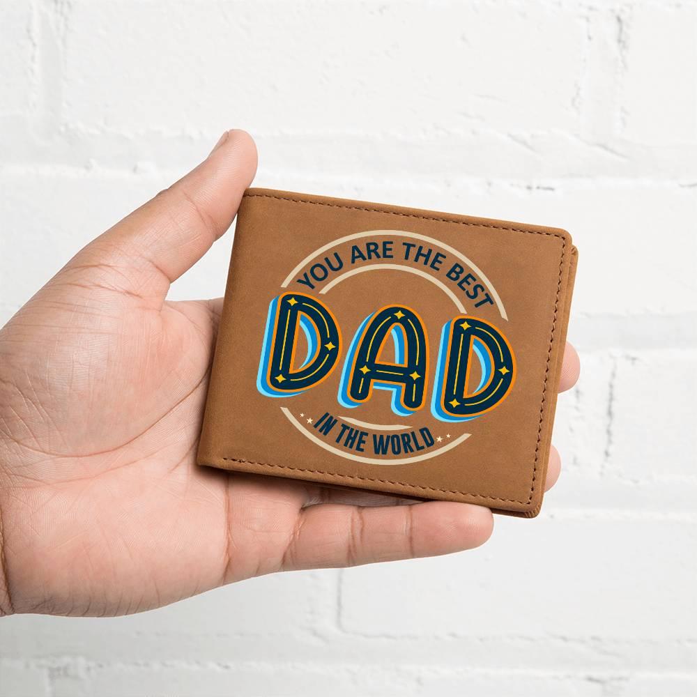 Gift for Dad - Best Dad in the World Genuine Cowhide Leather Wallet