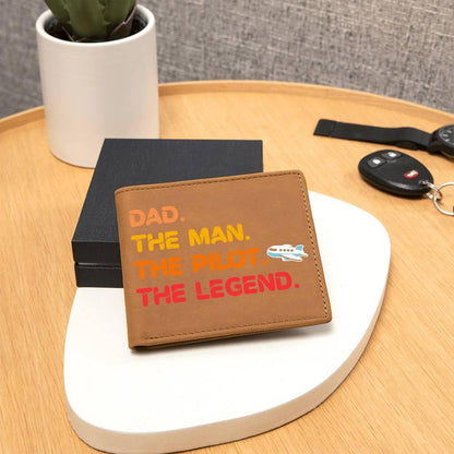 Dad The Man The Pilot The Legend Leather Wallet