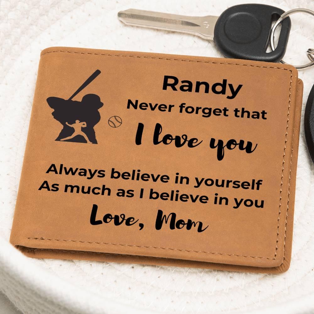 Baseball Custom Printed Believe in Yourself Cowhide Leather Men's Wallet