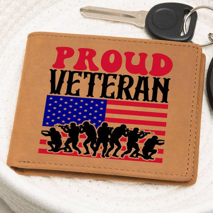 Proud Veteran Genuine Cowhide Leather Wallet