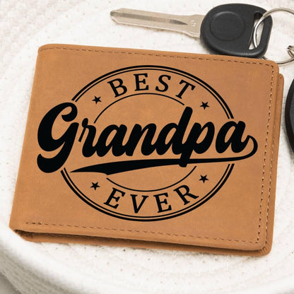 Grandfather Gift - Best Grandpa Ever Genuine Cowhide Leather Wallet