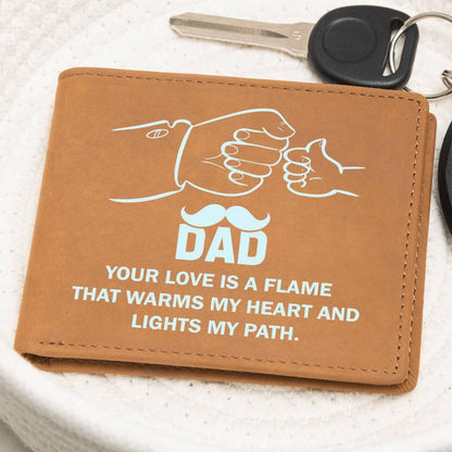 Dad Your Love is a Flame that Warms My Heart Genuine Cowhide Leather Wallet