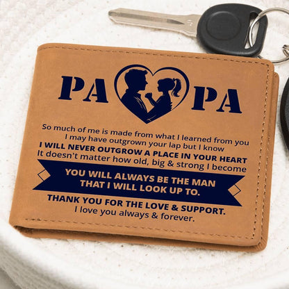 Gift for Papa - Never Outgrow Your Heart Genuine Cowhide Leather Wallet