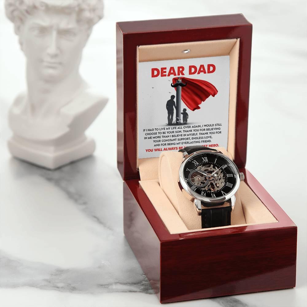 Dad Gift - You Are My Greatest Hero Men's Openwork Watch with Gift Box