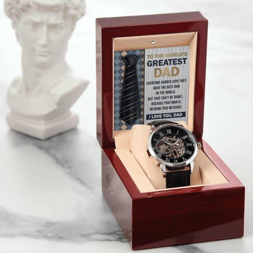 Dad Gift - To the World's Greatest Dad Men's Openwork Watch with Gift Box