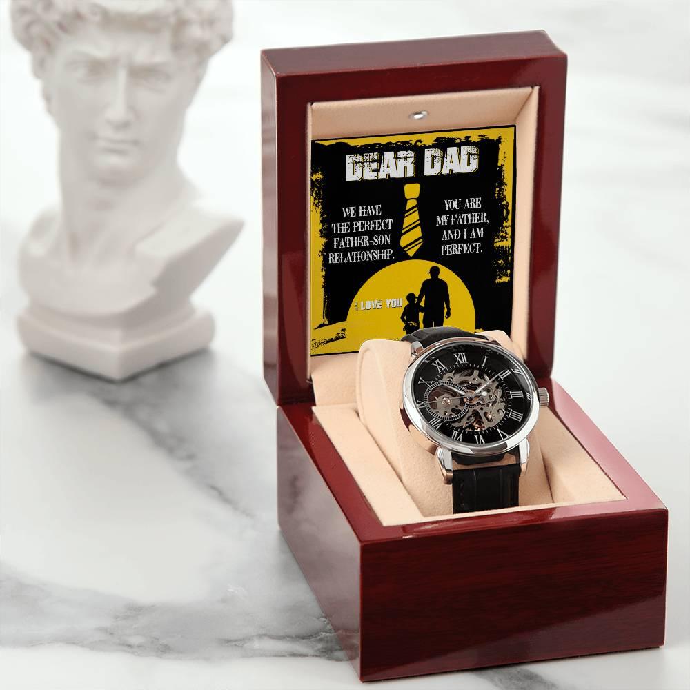 Dear Dad- We Have the Perfect Father Son Relationship Men's Openwork Watch with Gift Box