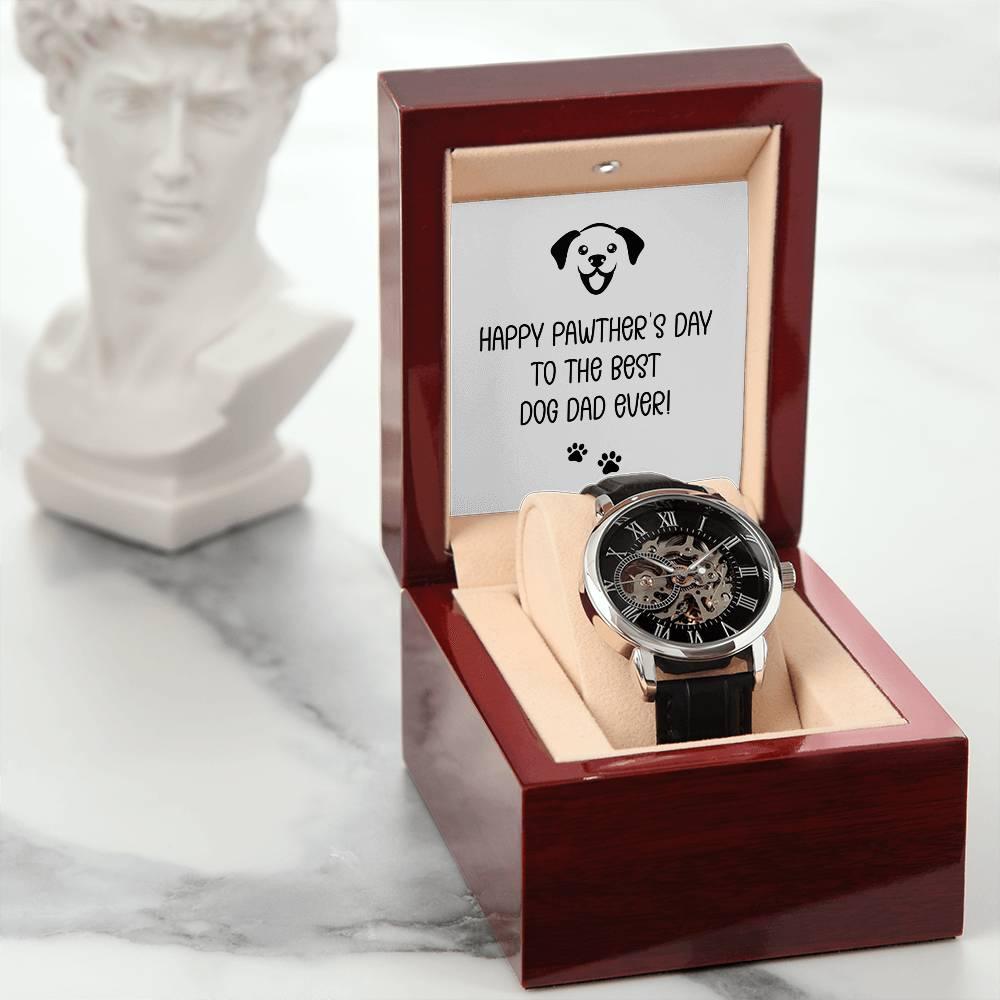 Dad Gift -Happy Pawther’s Day to the Best Dog Dad Men's Openwork Watch with Gift Box