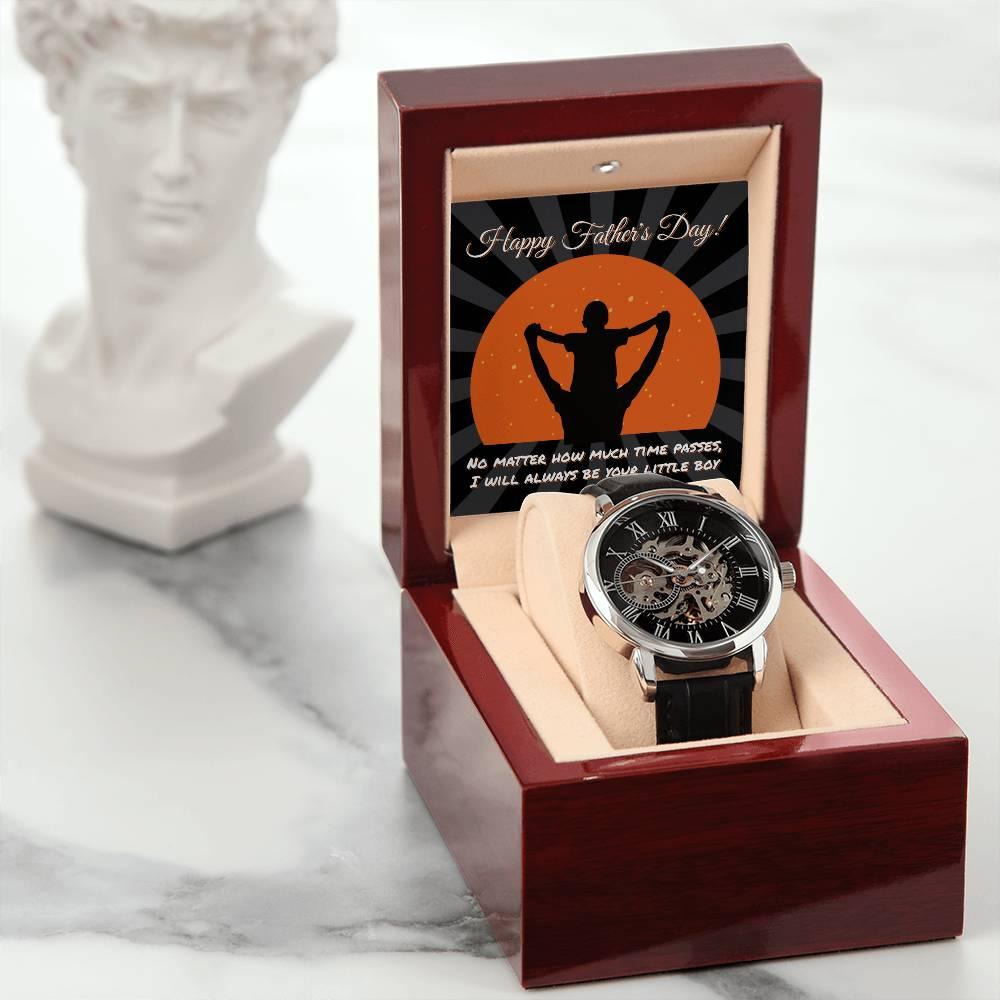 Dad Happy Father's Day I Will Always Be Your Little Boy Men's Openwork Watch with Gift Box