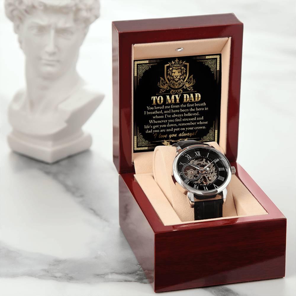 Dad Gift -Put On Your Crown Men's Openwork Watch with Gift Box