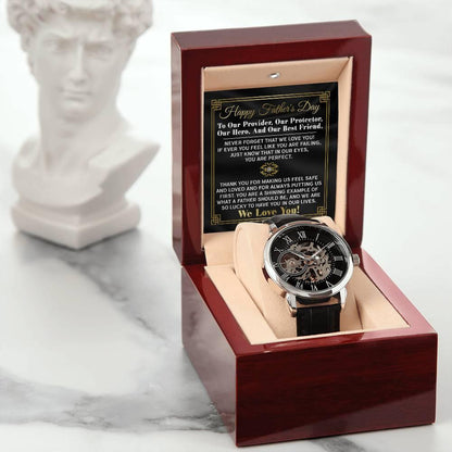 Dad Gift -Our Provider, Protector, Hero, Best Friend Men's Openwork Watch with Gift Box