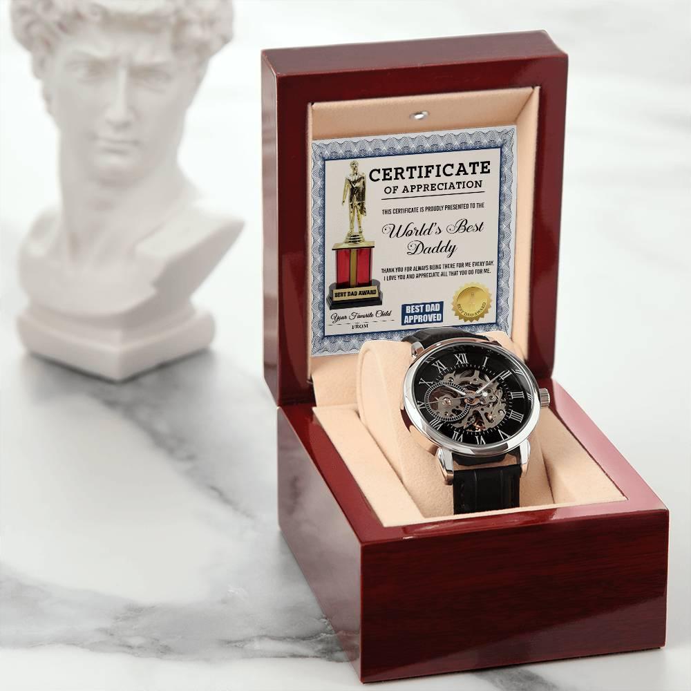 Certificate of The World's Best Daddy Men's Openwork Watch with Gift Box