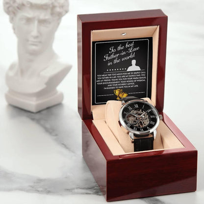 To the Best Father-In-Law My Bonus Dad, My Best Friend Men's Openwork Watch with Gift Box