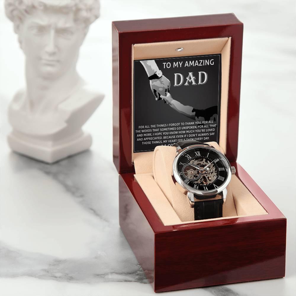 To My Amazing Dad Thank You Metal Chronograph Watch Men's Openwork Watch with Gift Box