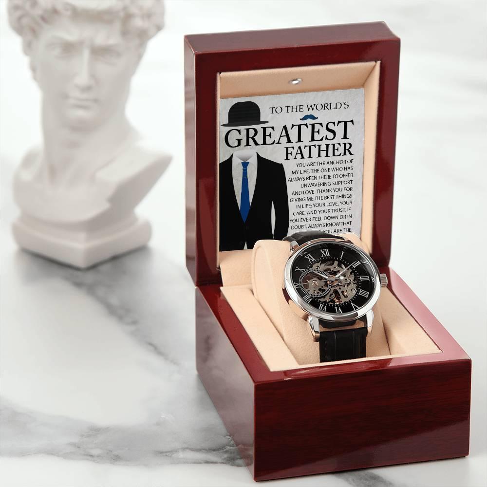 Dad Gift - You Are The Anchor in My Life Men's Openwork Watch with Gift Box