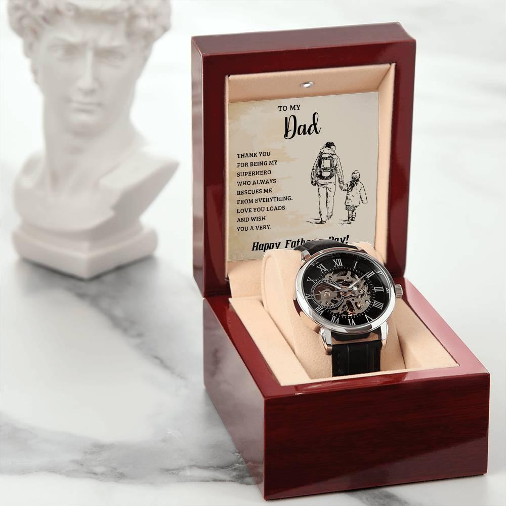 To My Dad My Superhero Men's Openwork Watch with Gift Box