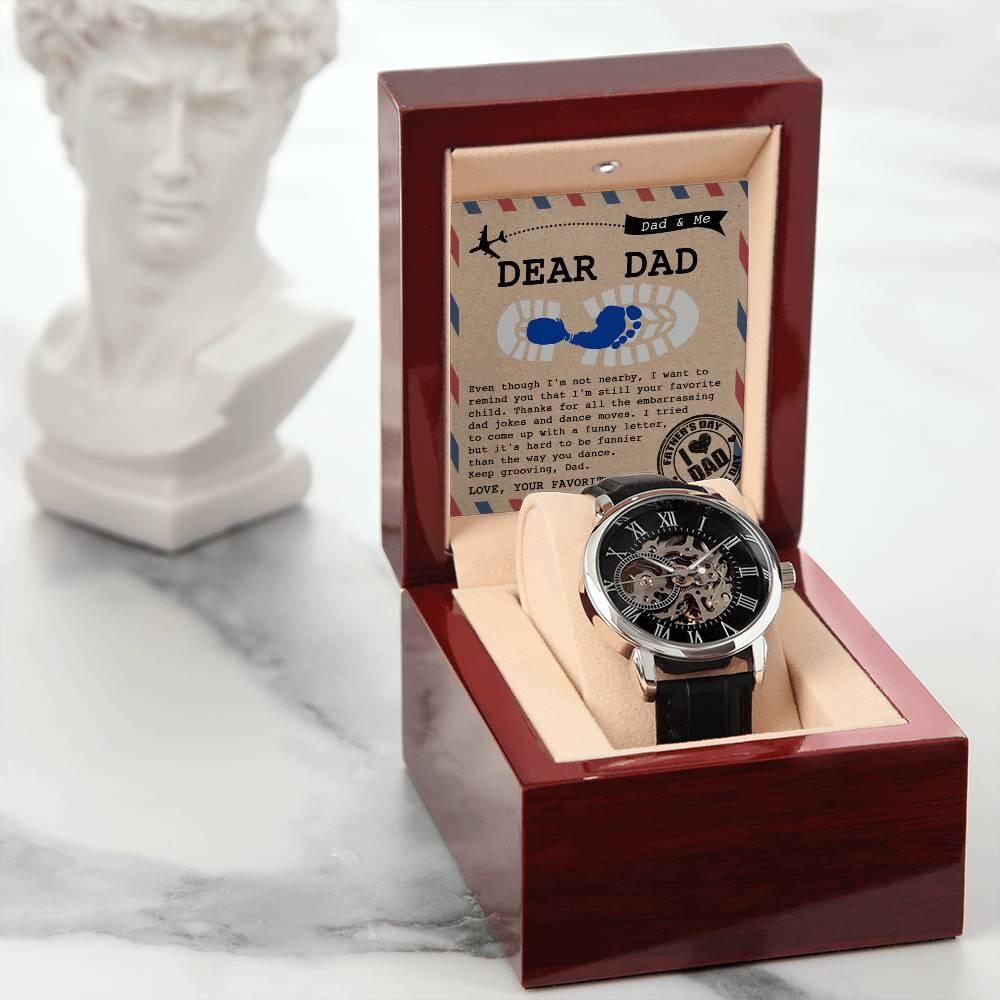 Dad Gift -Thanks for All The Embarrassing Dad Jokes and Dance Moves - Your Favorite Child Men's Openwork Watch with Gift Box