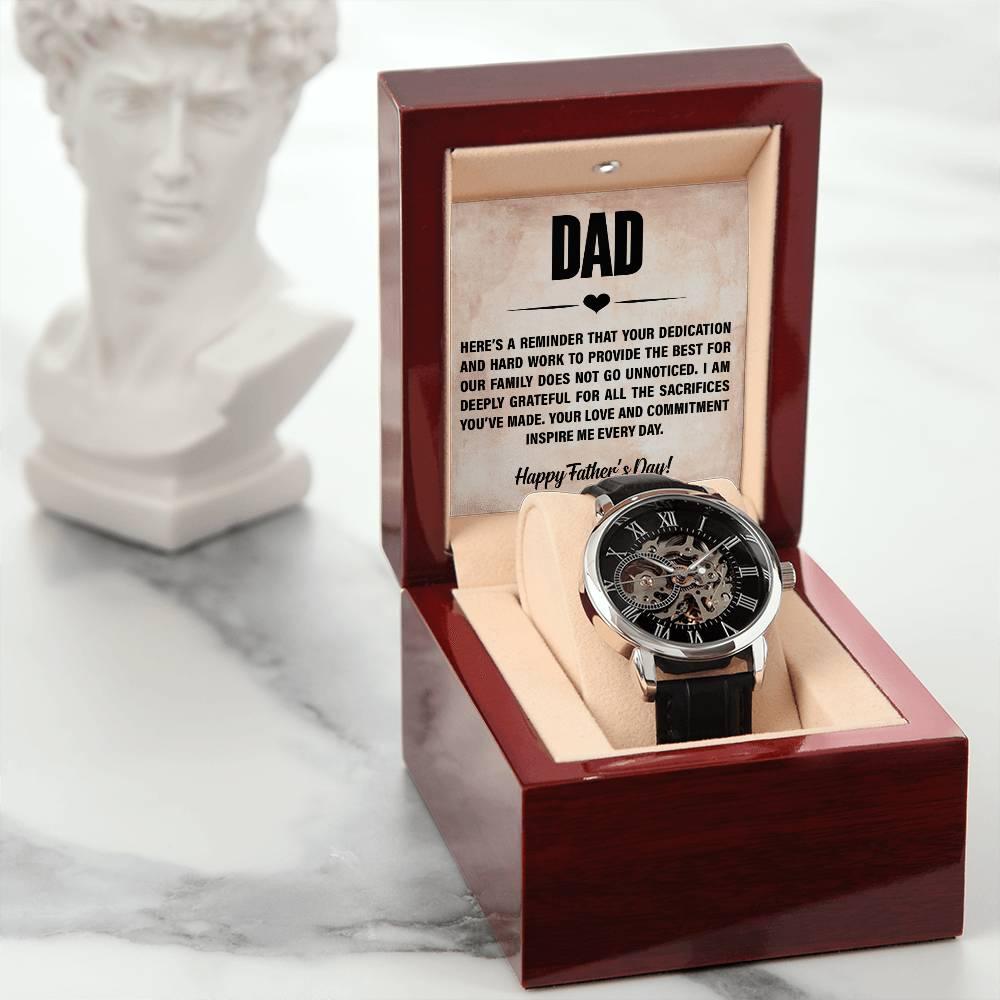 Dad, You Inspire Me - Happy Father’s Day Men's Openwork Watch with Gift Box