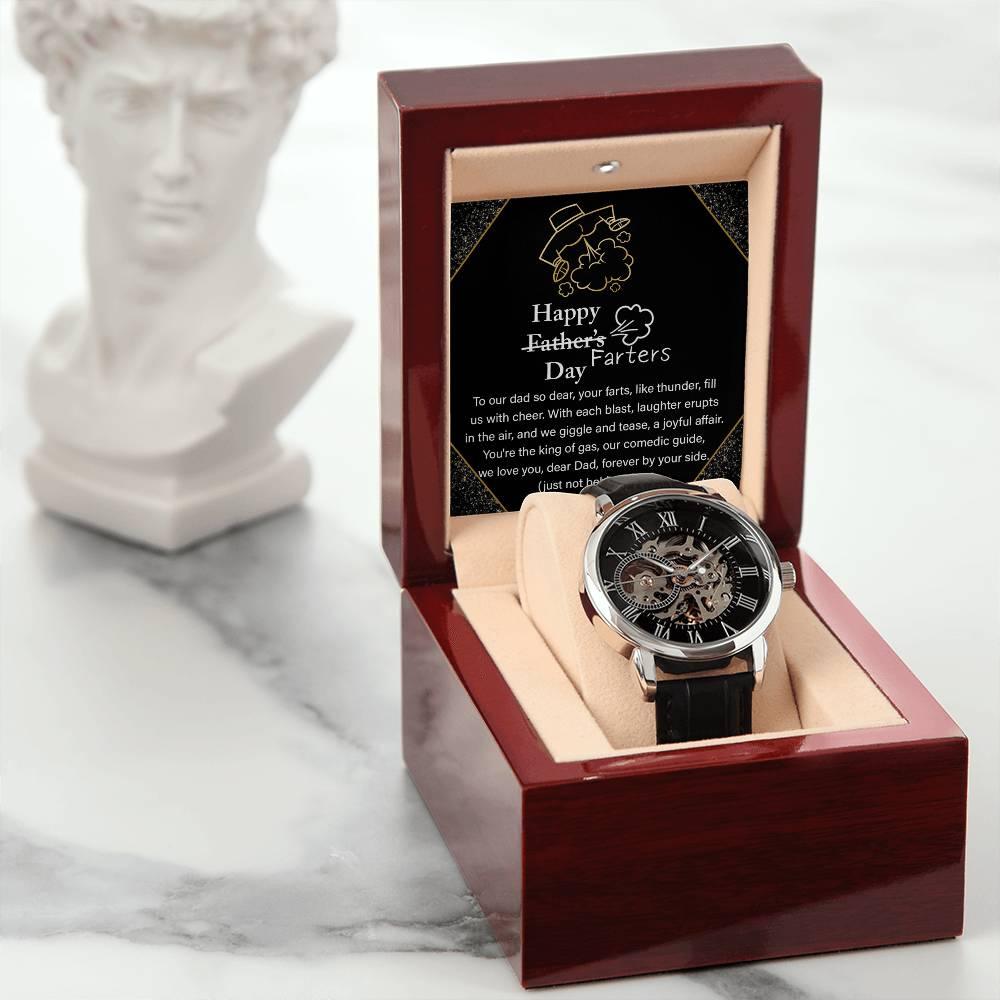 Dad Gift -Funny Happy Farter's Day Men's Openwork Watch with Gift Box