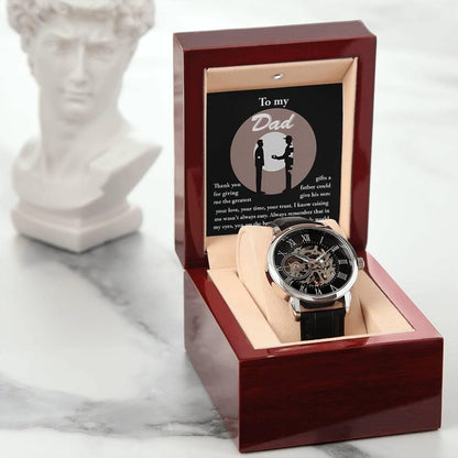 Dad Gift -The Greatest Gifts- Your Love, Time and Trust Men's Openwork Watch with Gift Box