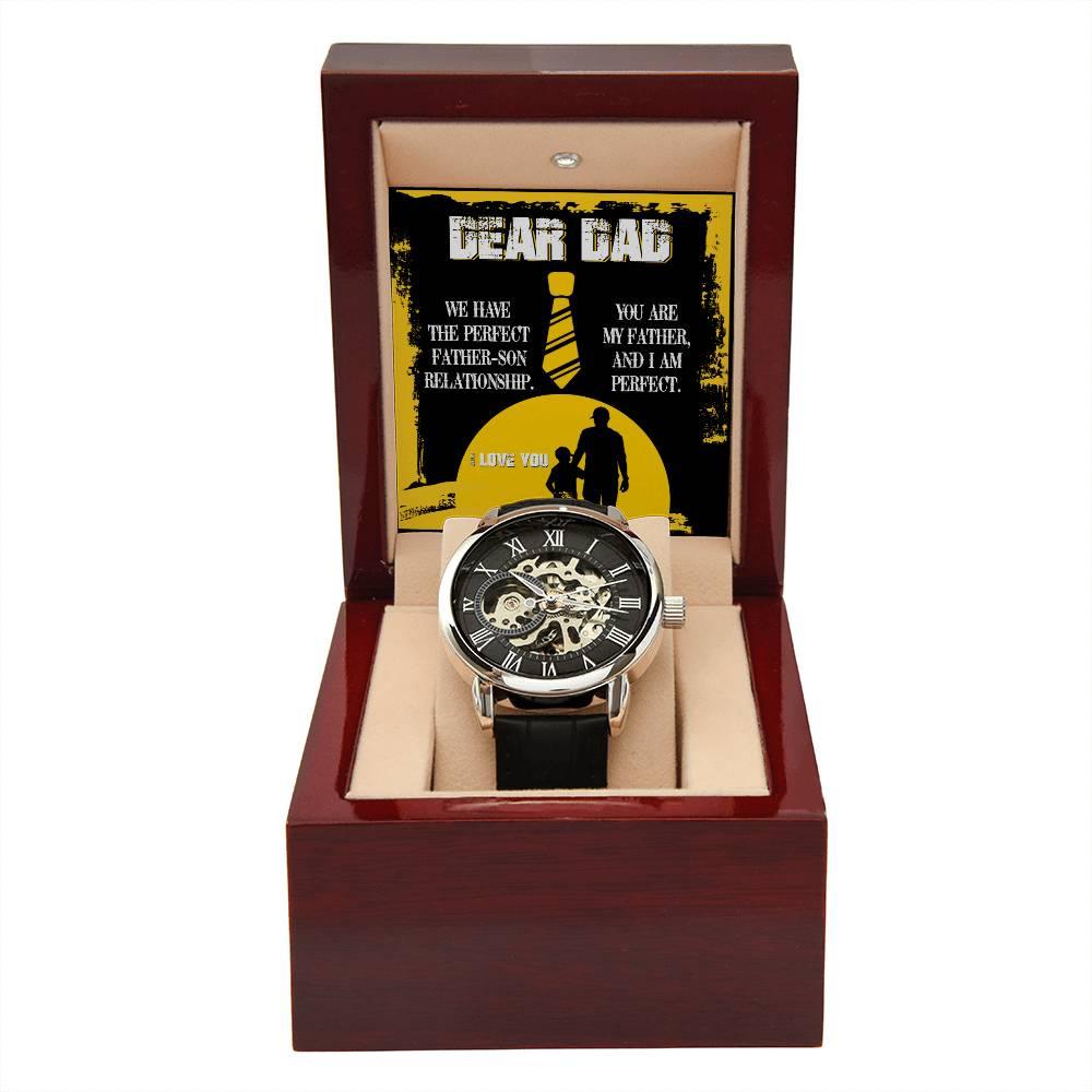 Dear Dad- We Have the Perfect Father Son Relationship Men's Openwork Watch with Gift Box