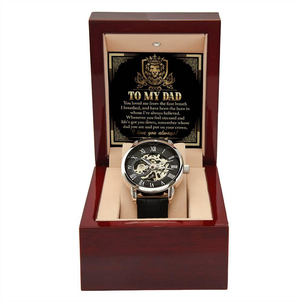 Dad Gift -Put On Your Crown Men's Openwork Watch with Gift Box