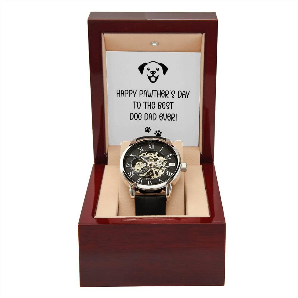 Dad Gift -Happy Pawther’s Day to the Best Dog Dad Men's Openwork Watch with Gift Box