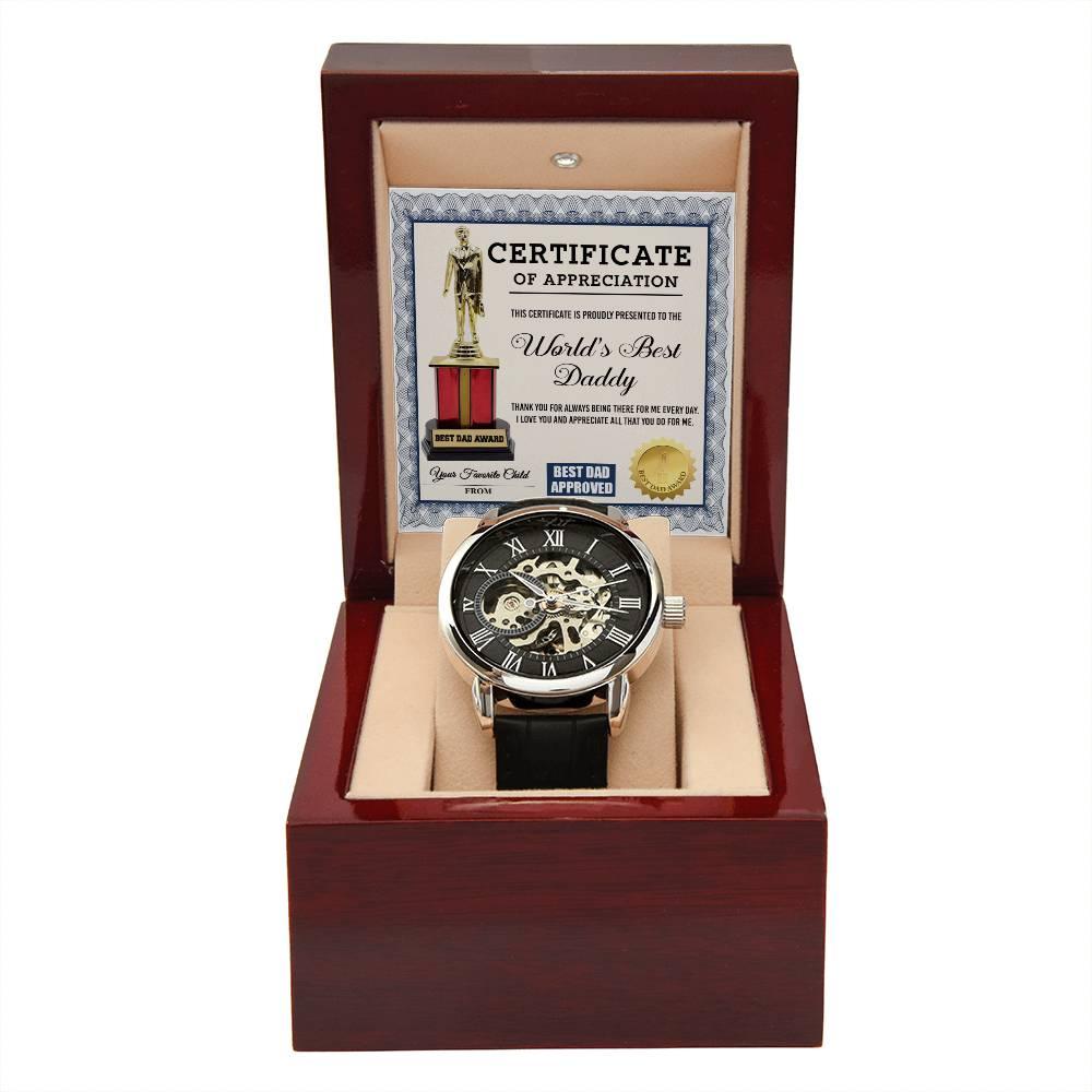 Certificate of The World's Best Daddy Men's Openwork Watch with Gift Box