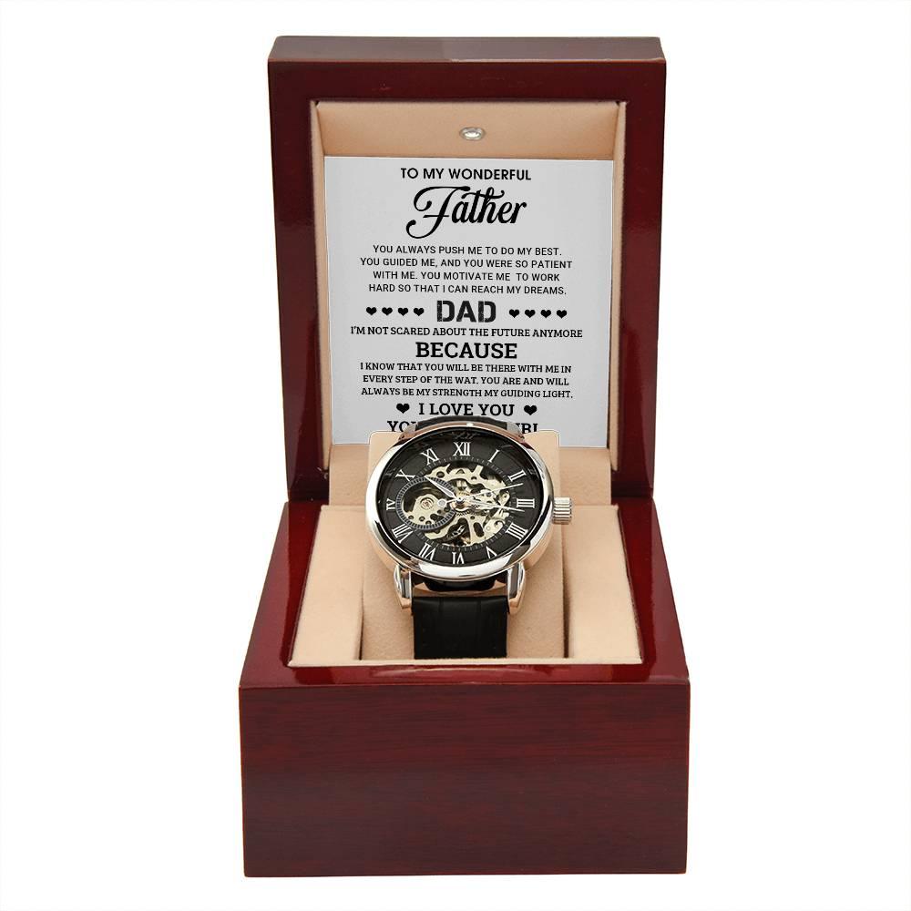 To My Wonderful Father You Are My Guiding Light Men's Openwork Watch with Gift Box