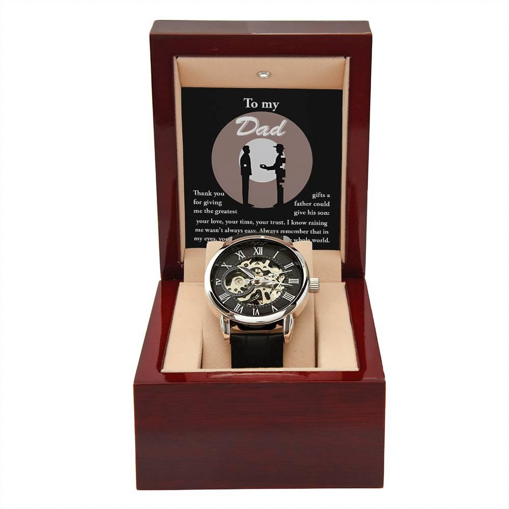 Dad Gift -The Greatest Gifts- Your Love, Time and Trust Men's Openwork Watch with Gift Box