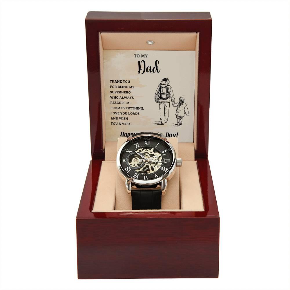 To My Dad My Superhero Men's Openwork Watch with Gift Box