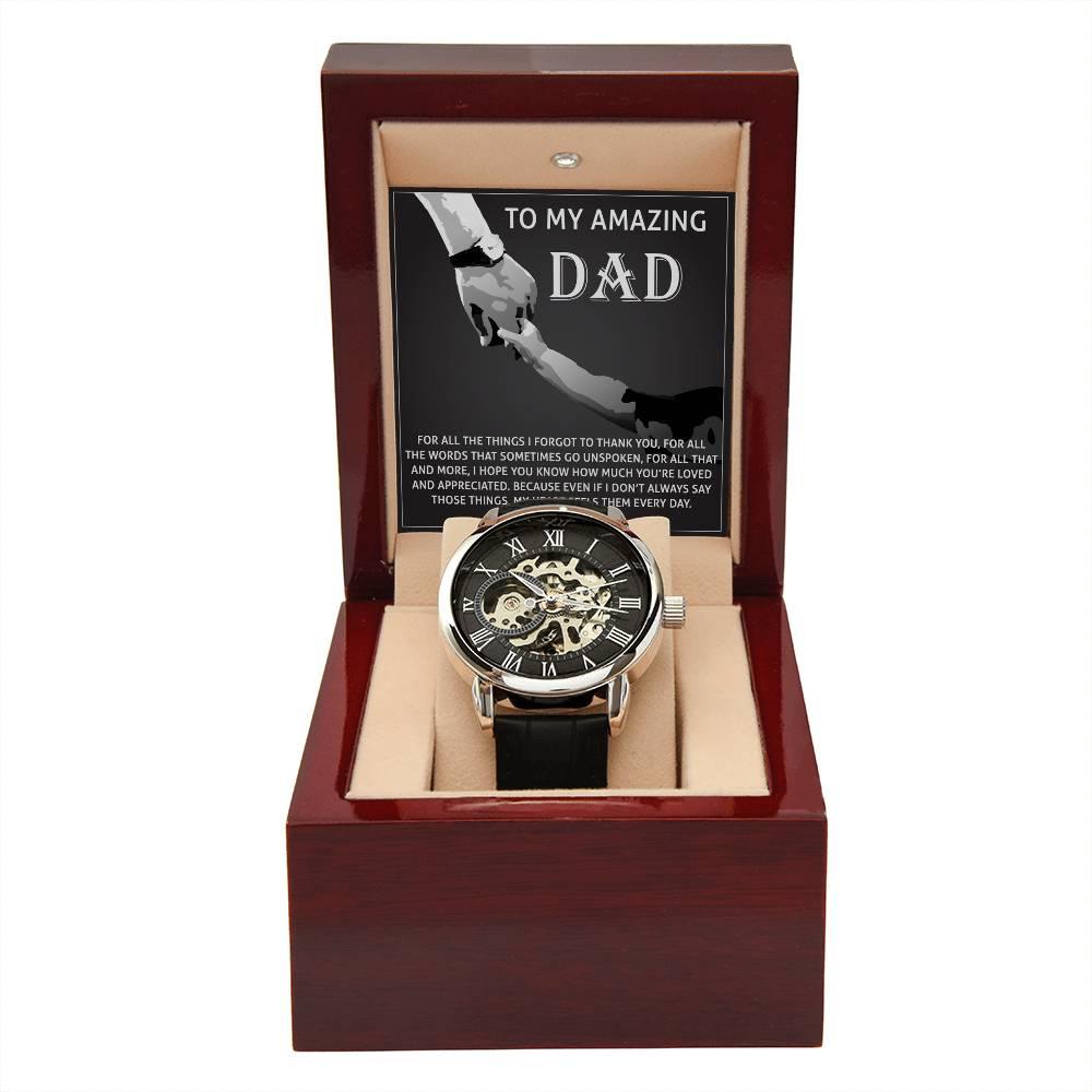 To My Amazing Dad Thank You Metal Chronograph Watch Men's Openwork Watch with Gift Box