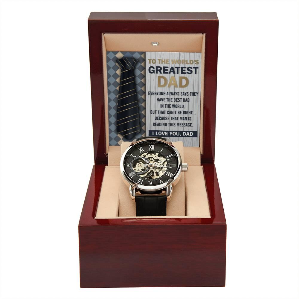 Dad Gift - To the World's Greatest Dad Men's Openwork Watch with Gift Box