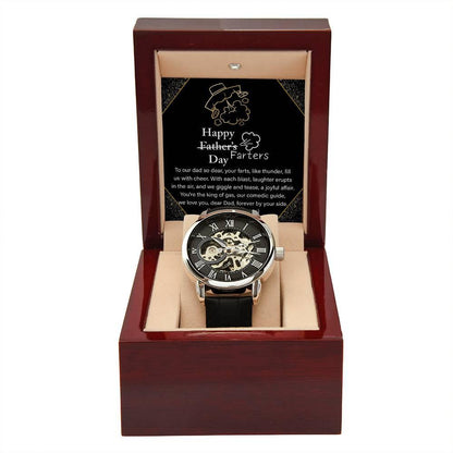 Dad Gift -Funny Happy Farter's Day Men's Openwork Watch with Gift Box