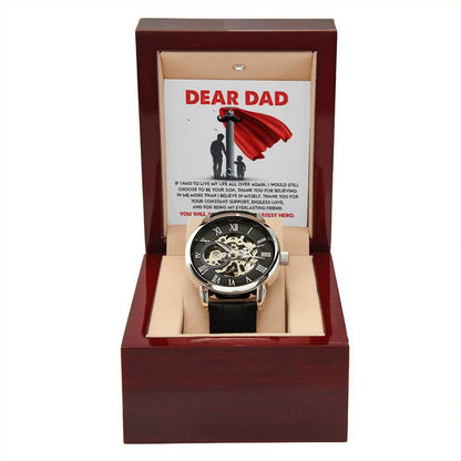 Dad Gift - You Are My Greatest Hero Men's Openwork Watch with Gift Box