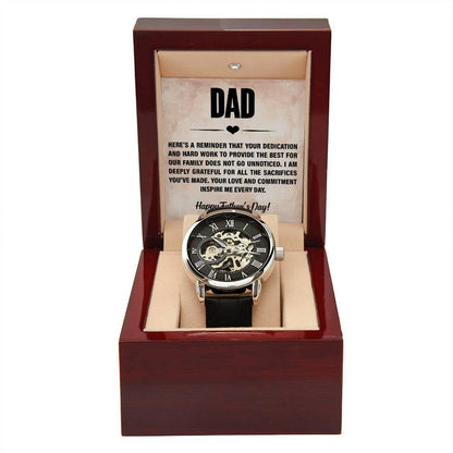 Dad, You Inspire Me - Happy Father’s Day Men's Openwork Watch with Gift Box