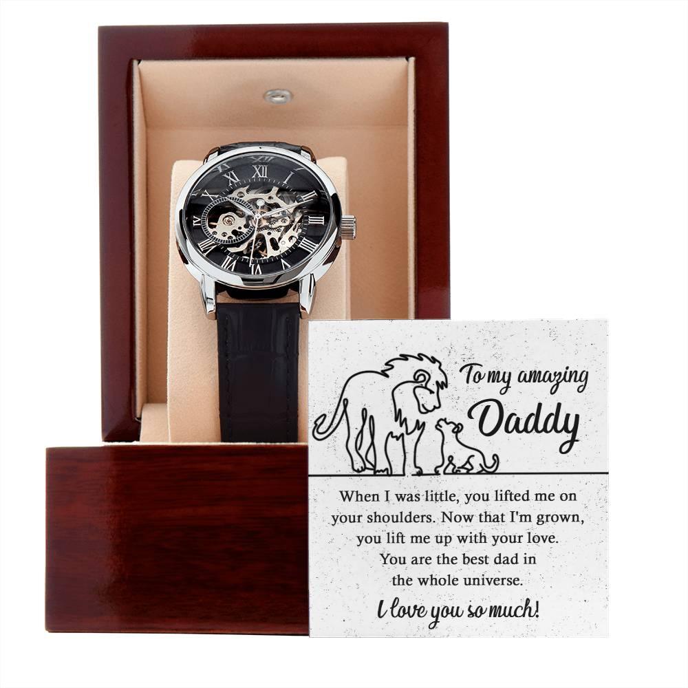 Dad Gift -You Lift My Up With Love Lion and Cub Men's Openwork Watch with Gift Box