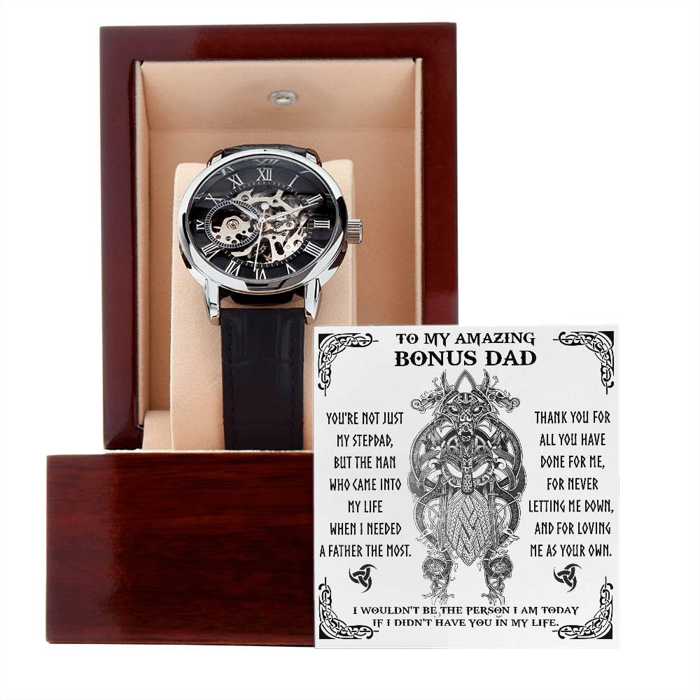 To My Amazing Bonus Dad You are not Just My Stepdad Men's Openwork Watch