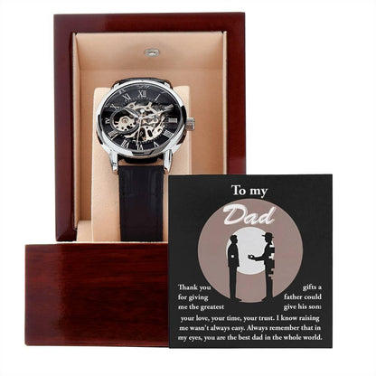 Dad Gift -The Greatest Gifts- Your Love, Time and Trust Men's Openwork Watch with Gift Box