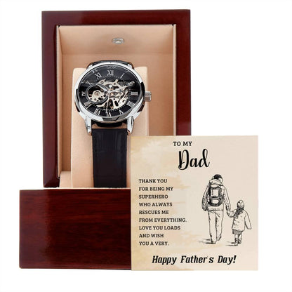 To My Dad My Superhero Men's Openwork Watch with Gift Box