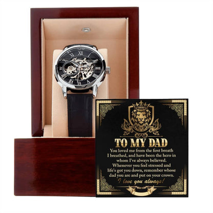 Dad Gift -Put On Your Crown Men's Openwork Watch with Gift Box