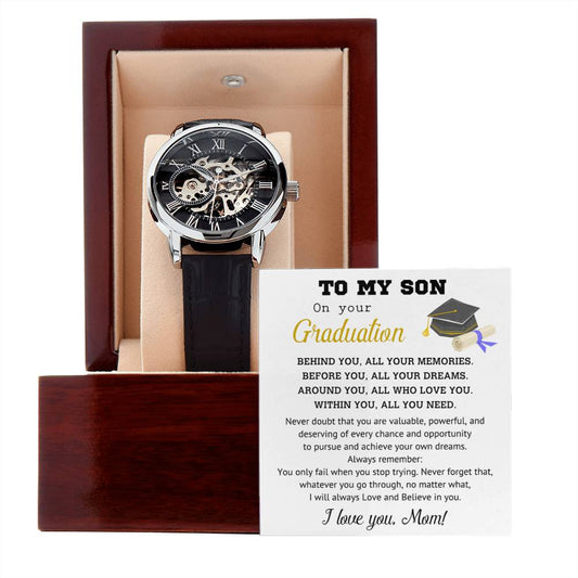 Graduation Gift for Son Personalized Openwork Watch I Will Always Love and Believe in You