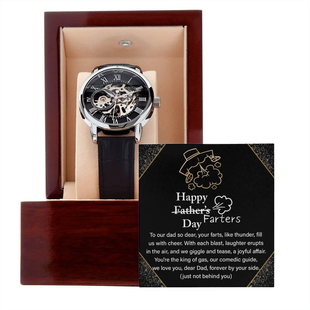 Dad Gift -Funny Happy Farter's Day Men's Openwork Watch with Gift Box