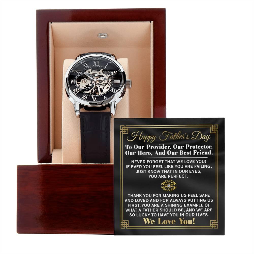 Dad Gift -Our Provider, Protector, Hero, Best Friend Men's Openwork Watch with Gift Box