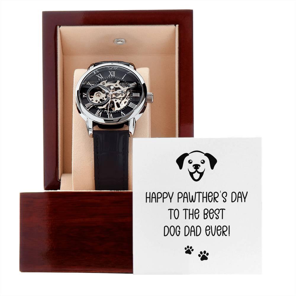 Dad Gift -Happy Pawther’s Day to the Best Dog Dad Men's Openwork Watch with Gift Box