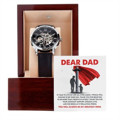 Dad Gift - You Are My Greatest Hero Men's Openwork Watch with Gift Box