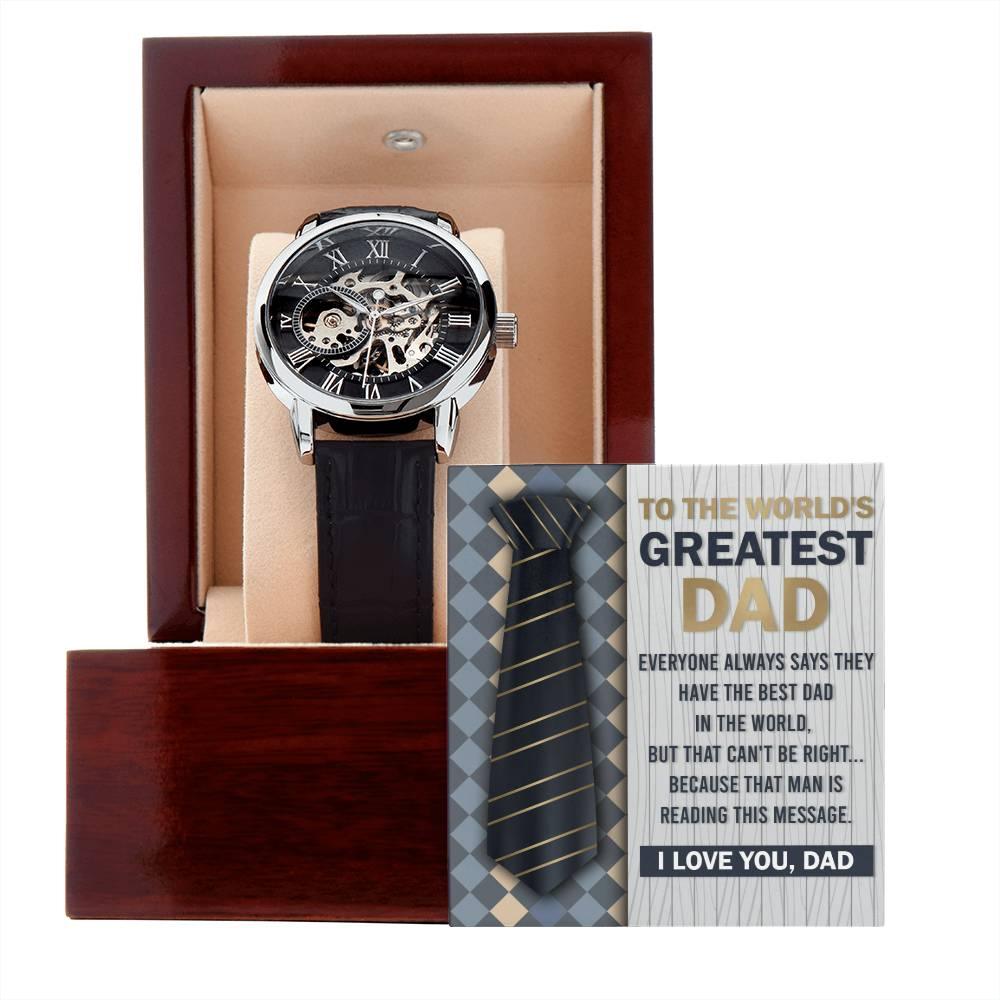 Dad Gift - To the World's Greatest Dad Men's Openwork Watch with Gift Box